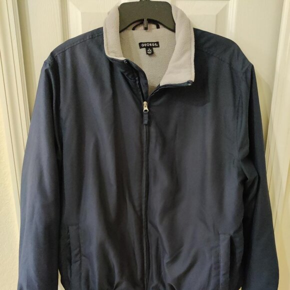 George Men's Dark Blue Full Zip Up Long Sleeve Polyester Jacket Size Medium - Picture 1 of 8